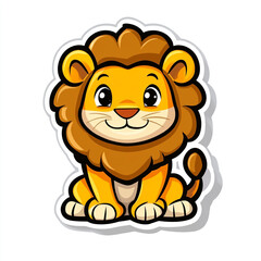 A cute cartoon lion sticker. Simple drawing style on a solid white background.