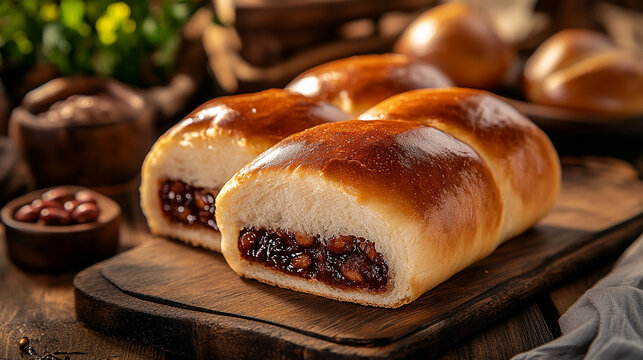 Delicious bread filled with sweet red bean paste