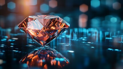 A sparkling diamond with a stock market graph reflected in its facets, symbolizing value and growth