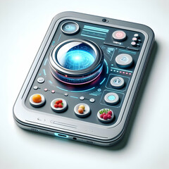 Fototapeta premium 3D Close Up Futuristic Smart Kitchen Appliance Touchscreen Interface Advanced Culinary Technology Sleek Design Space for Text Icon Isolated White Background