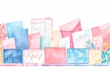 Colorful Business Meeting with Charts and Laptops