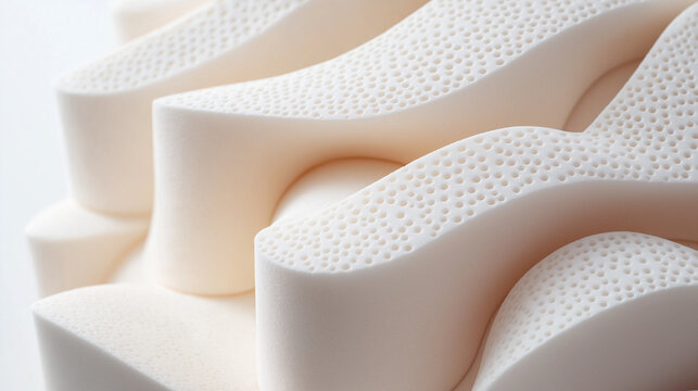 Close-up of a white memory foam mattress with a unique patterned surface.