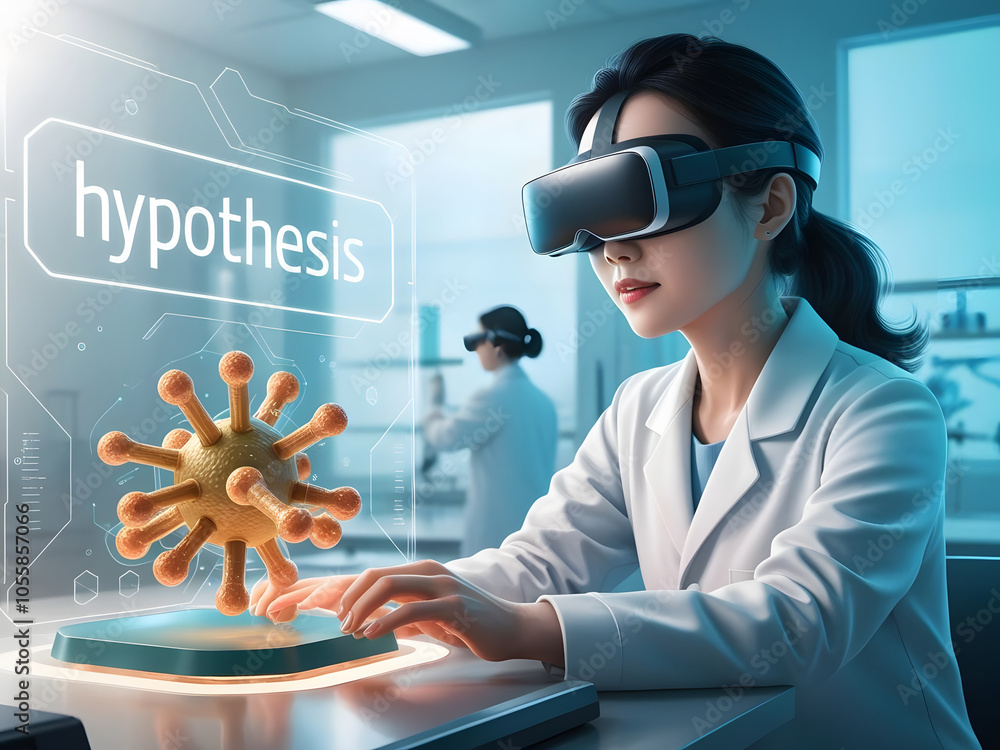 Aufkleber a scientist uses vr technology to analyze a 3d model of a virus, illustrating innovative research in