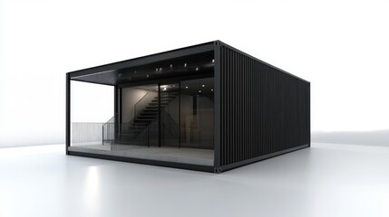 Expansive warehouse with one central container, showcasing minimalism and open, structured space