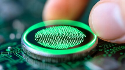 Fingerprint Scanner on Circuit Board with Green Light