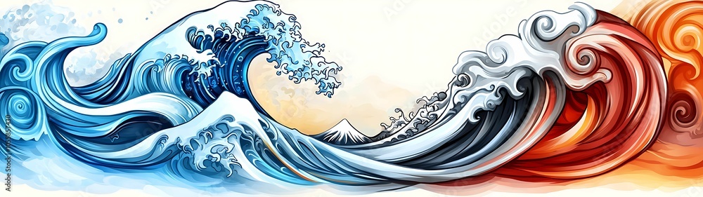 Poster captivating waves a vibrant journey through dynamic ocean patterns and flowing energy in nature's ar