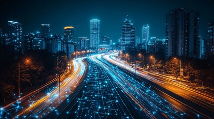 Futuristic cityscape with skyscrapers and roads symbolizes sustainable urban planning 