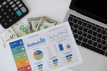 table with analysis chart, calculator, pen