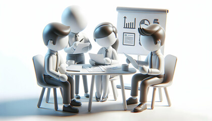 3D Colleagues Reviewing Reports Productivity Teamwork Modern Office Isolated White Background Copy Space Business Reports Concept Icon