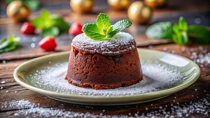 Indulgent Chocolate Fondant on Elegant Plate with Bokeh Background for Dessert Lovers