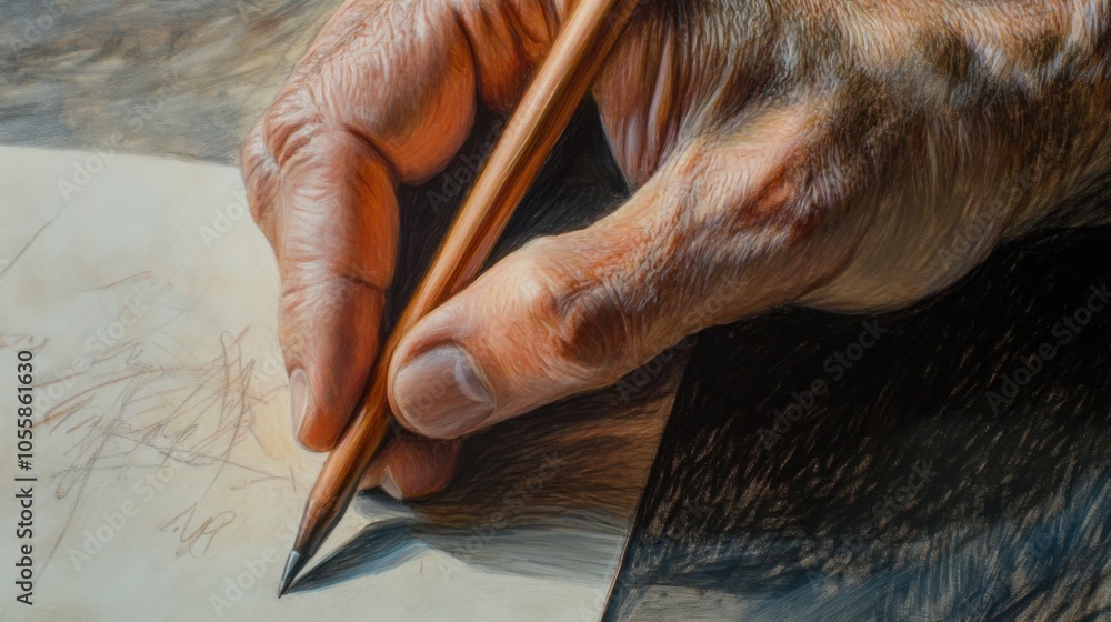 Poster show a close-up of a hand taking notes, symbolizing the power of knowledge and capturing moments of 