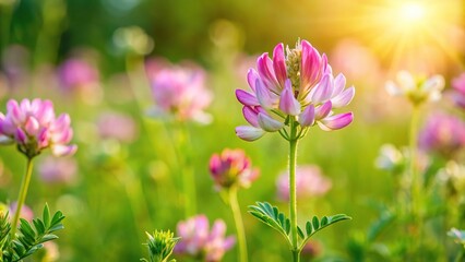 Meadow plant with blossoming astragalu onobrychi herbaceous plant