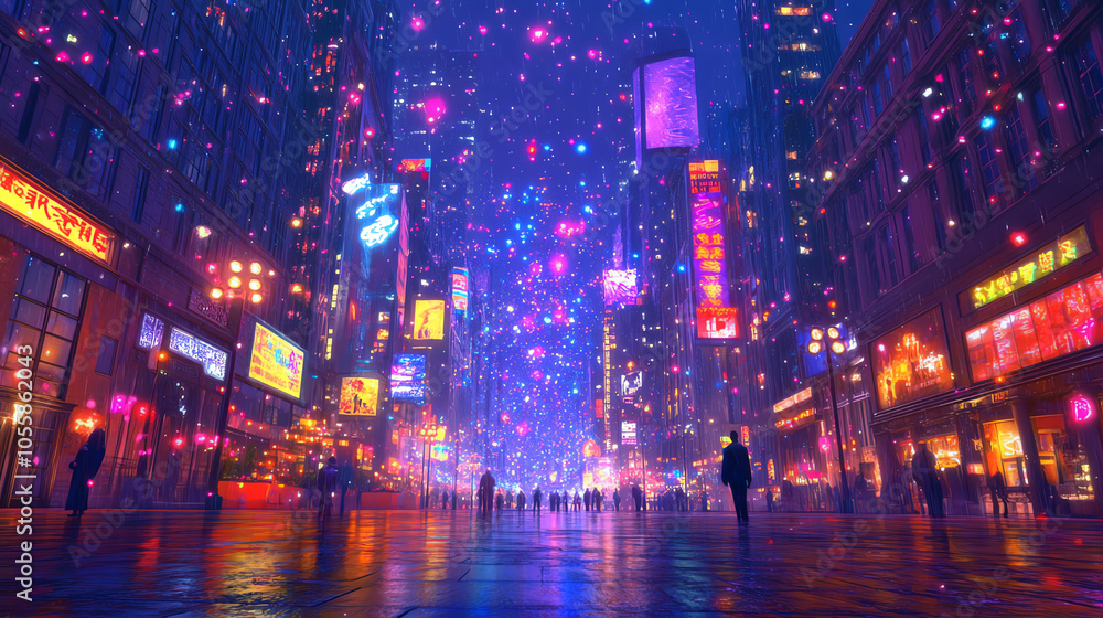 Aufkleber vibrant firecracker display illuminates urban square at night creating a colorful and festive atmosp