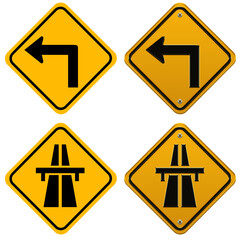 set of signs left turn and bridge