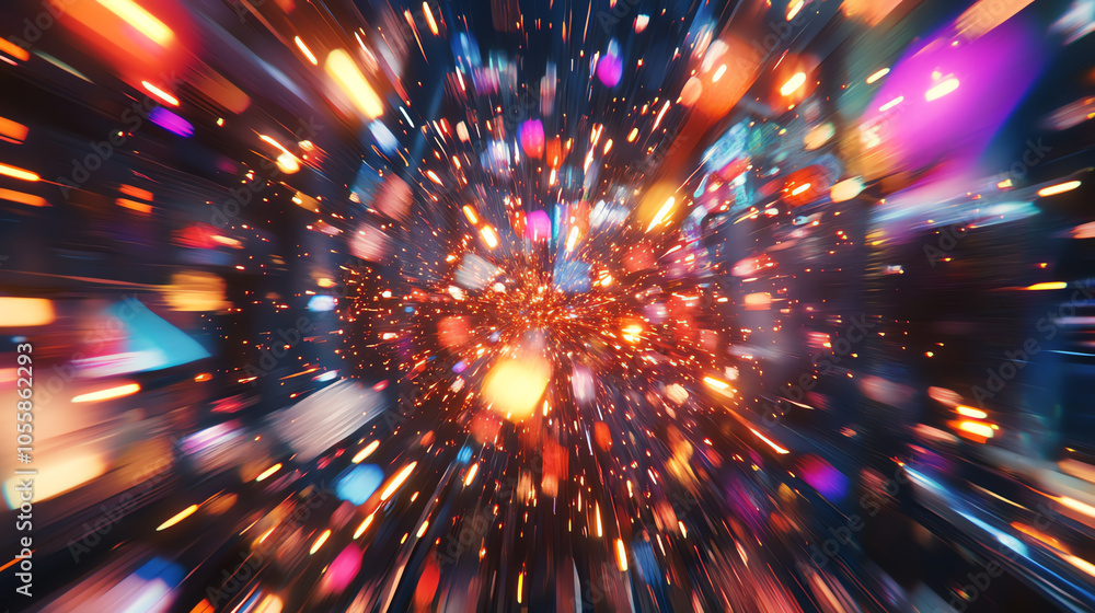 Poster spectacular firecracker display illuminating urban square at night a colorful explosion of light and