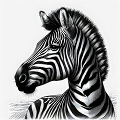 Zebra isolated on white. Black and white drawing, sketch.