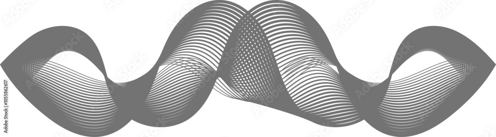 Poster semi transparent grey abstract shape made of curving and undulating lines forming peaks and valleys 