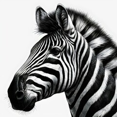 Zebra head isolated on white. Black and white drawing, sketch.