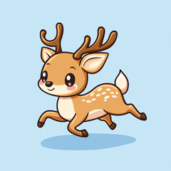Cute cartoon deer running. Clipart illustration style on a solid background.