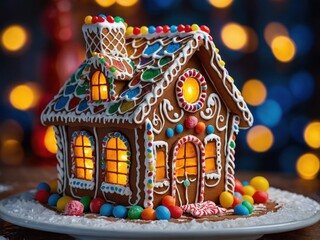 Delightful Christmas gingerbread houses, decorated with icing and candies, creating a warm and festive atmosphere filled with holiday cheer