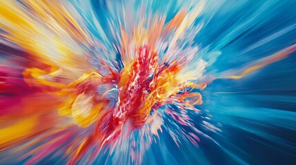 Obraz premium High-speed colorful motion against a blue backdrop, symbolizing modern technology and movement.