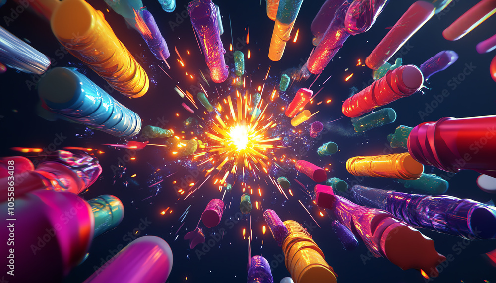 Poster spectacular firecracker explosion a vivid display of colorful trails and dazzling sparks lighting up