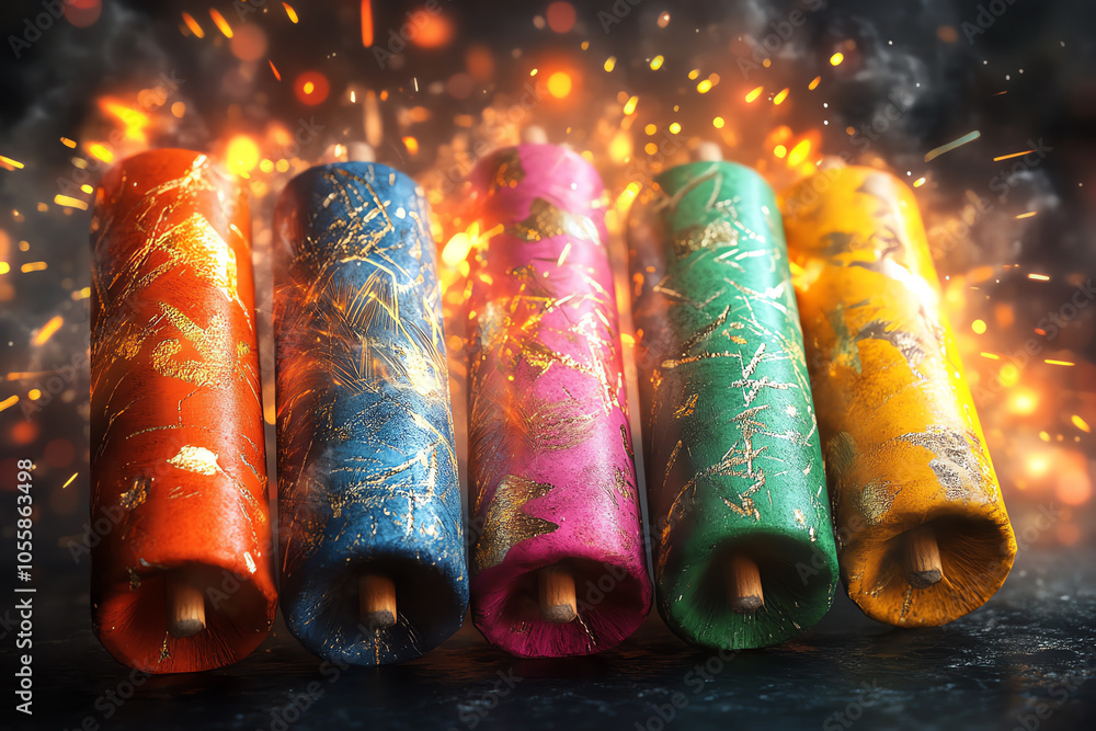 Aufkleber vibrant firecrackers exploding in a night spectacle a dazzling display of color and light