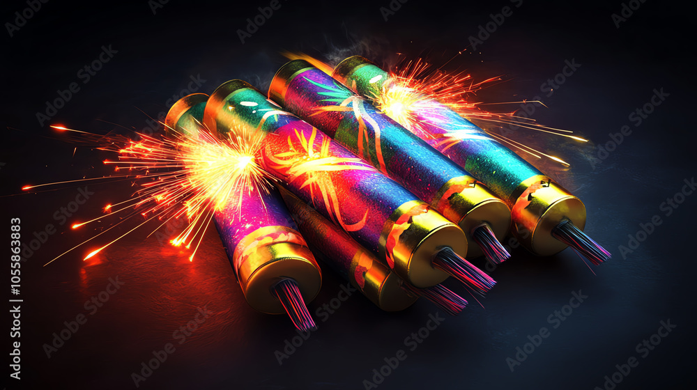 Poster vibrant firecrackers igniting the night sky with colorful spark patterns and explosive energy