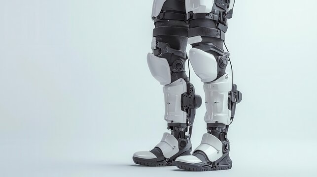 AIpowered exoskeleton with sleek design, assisting in factory, smart industrial support system