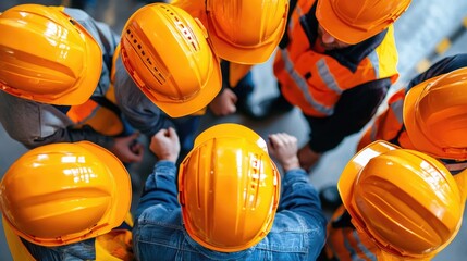 Team of workers in safety gear, coordinating tasks, organized warehouse operations