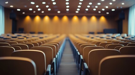 Fototapeta premium Empty auditorium with rows of seats and bright lighting