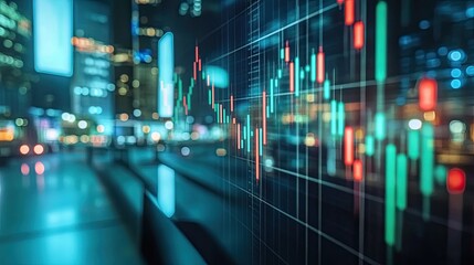 Real-time stock market chart with candlestick data on digital display