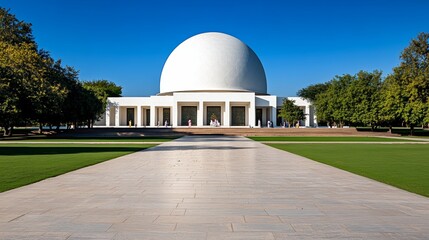 Obraz premium Modern White Dome Building with Pathway and Greenery