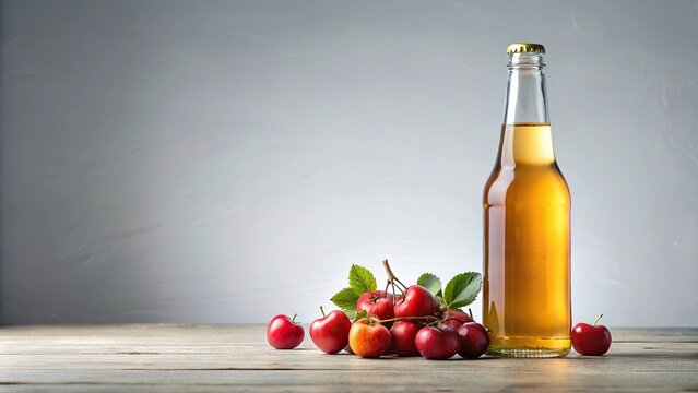 Minimalist bottle of cider with red berry flavor