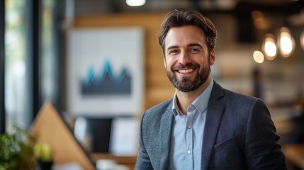 Fototapeta premium Confident Businessman with Upward Trend Line Growth and Success Concept