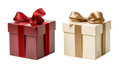 Obraz premium two red and gold gift box isolated on transparent background cutout