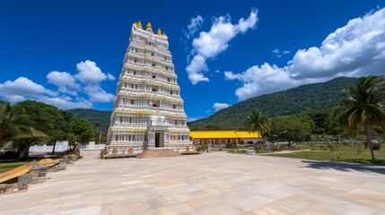 Hindu Temple Architecture  White and Gold Pagoda  South Asian Temple   Religious Building