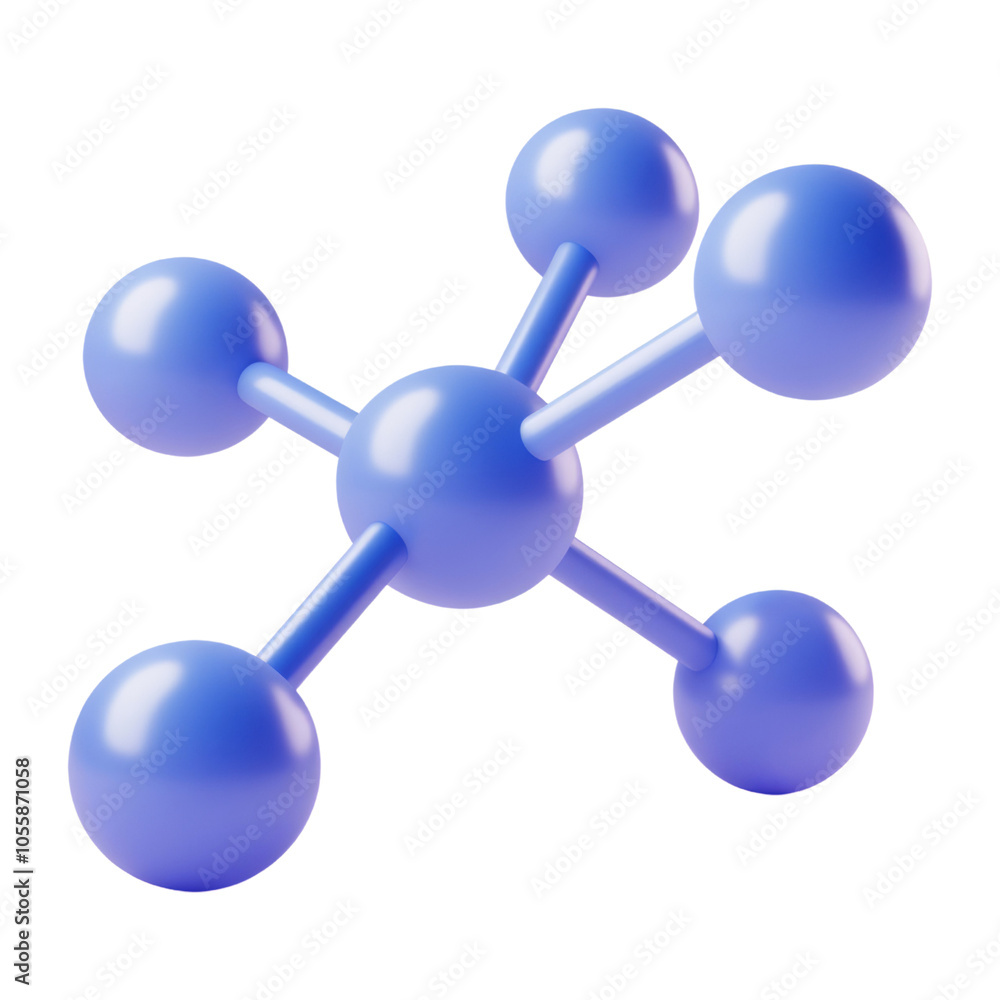 Poster blue molecule structure 3d render icon isolated on transparent background cutout