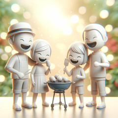 Obraz premium 3D Family BBQ Outdoor Scene Soft Bokeh Nature Background Joyful Connection and Laughter Copy Space Icon Isolated White Background for Promotional Use