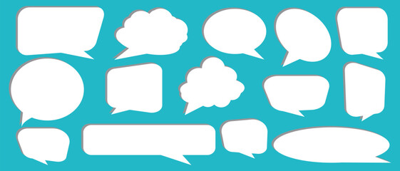 Speech bubbles collection. Message Box Cloud set. Doodle communication icon. White quote Frame. Fun Talk Thinking idea Balloon. Vector illustration