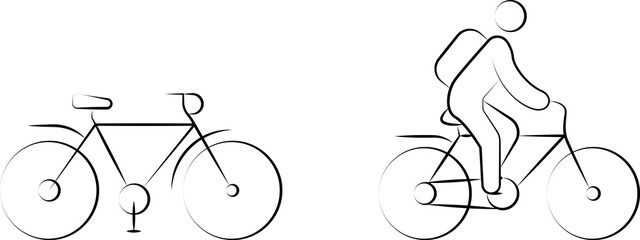 Collection of hand-drawn icons including schoolchildren, pedestrians, public transportation, cyclist and school buses vector illustrations.