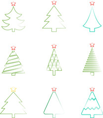 Christmas tree line icon vector. Christmas green tree illustration with star. Christmas tree vector illustration, Tree vector art, xmas tree silhouette, Christmas vector icon.