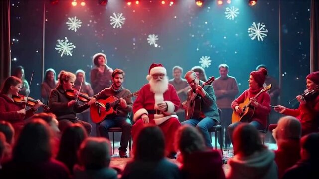 Christmas crowd of people dancing at concert