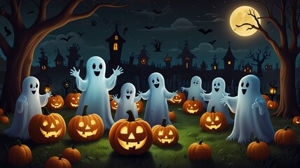 halloween background with pumpkin and bats