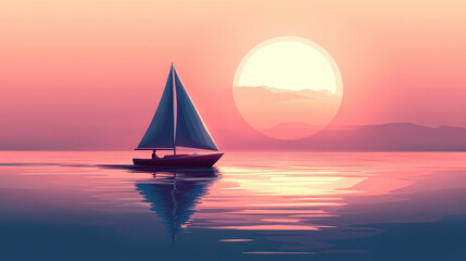 A serene illustration depicting a sailboat gliding across calm waters at sunrise. The vibrant colors create a peaceful atmosphere, perfect for relaxation