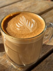 Latte on a patio at breakfast. 