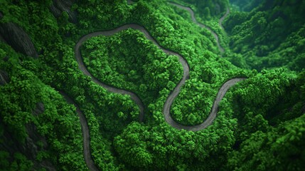 Winding Road Through Lush Tropical Rainforest