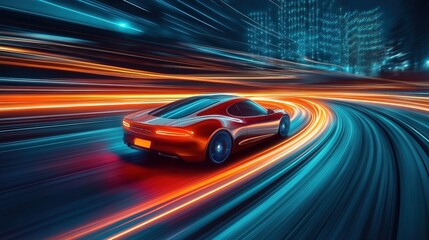 Car speed from digital waves, symbolizing growth and innovation