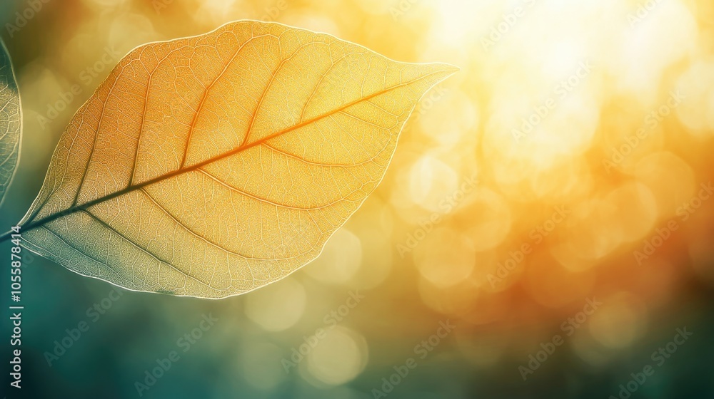 Aufkleber softly illuminated blurred leaf against a radiant background offering ample space for text or design