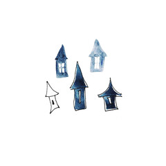Halloween houses in watercolor.
Hand painted
